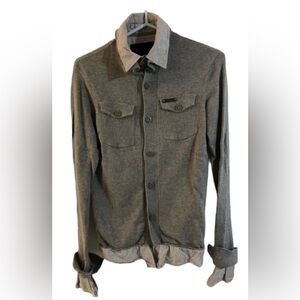 Projek Raw Button up Grey Sweater with Fooler shirt underneath. Unisex SMALL